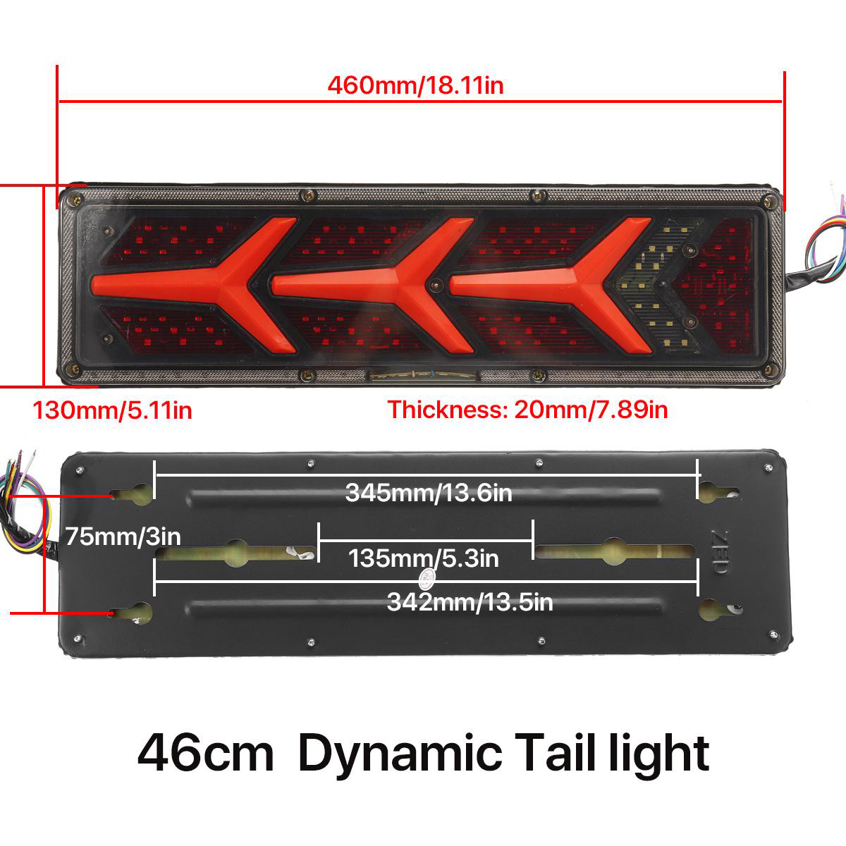 Σετ Universal Αδιάβροχα Δυναμικά LED Πίσω Φανάρια Πορείας - STOP - Φλας - Ομίχλης - Όπισθεν για Φορτηγά & Τρέιλερ 24V 46x13x2cm 2τμχ